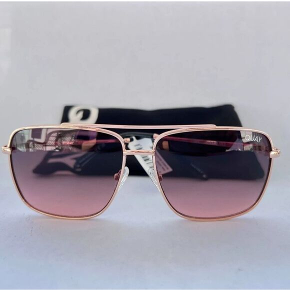 Quay Australia Hot Take 51MM Gradient Aviator Sunglasses- Rose Gold/Smoke Pink